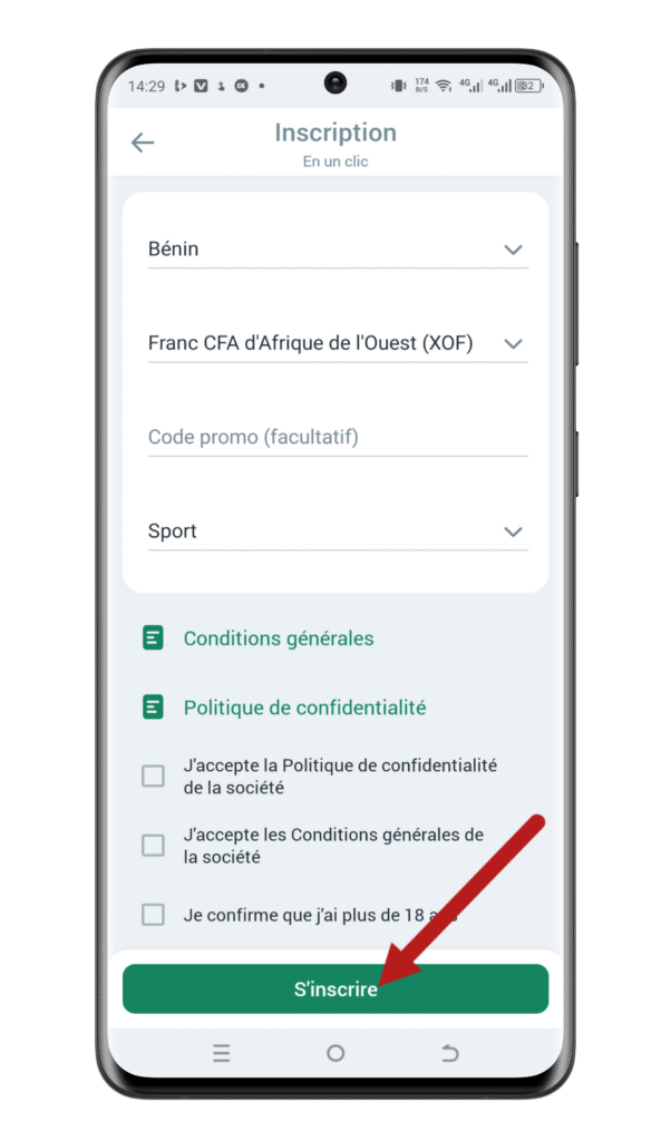 Appuyez sur « S'inscrire »