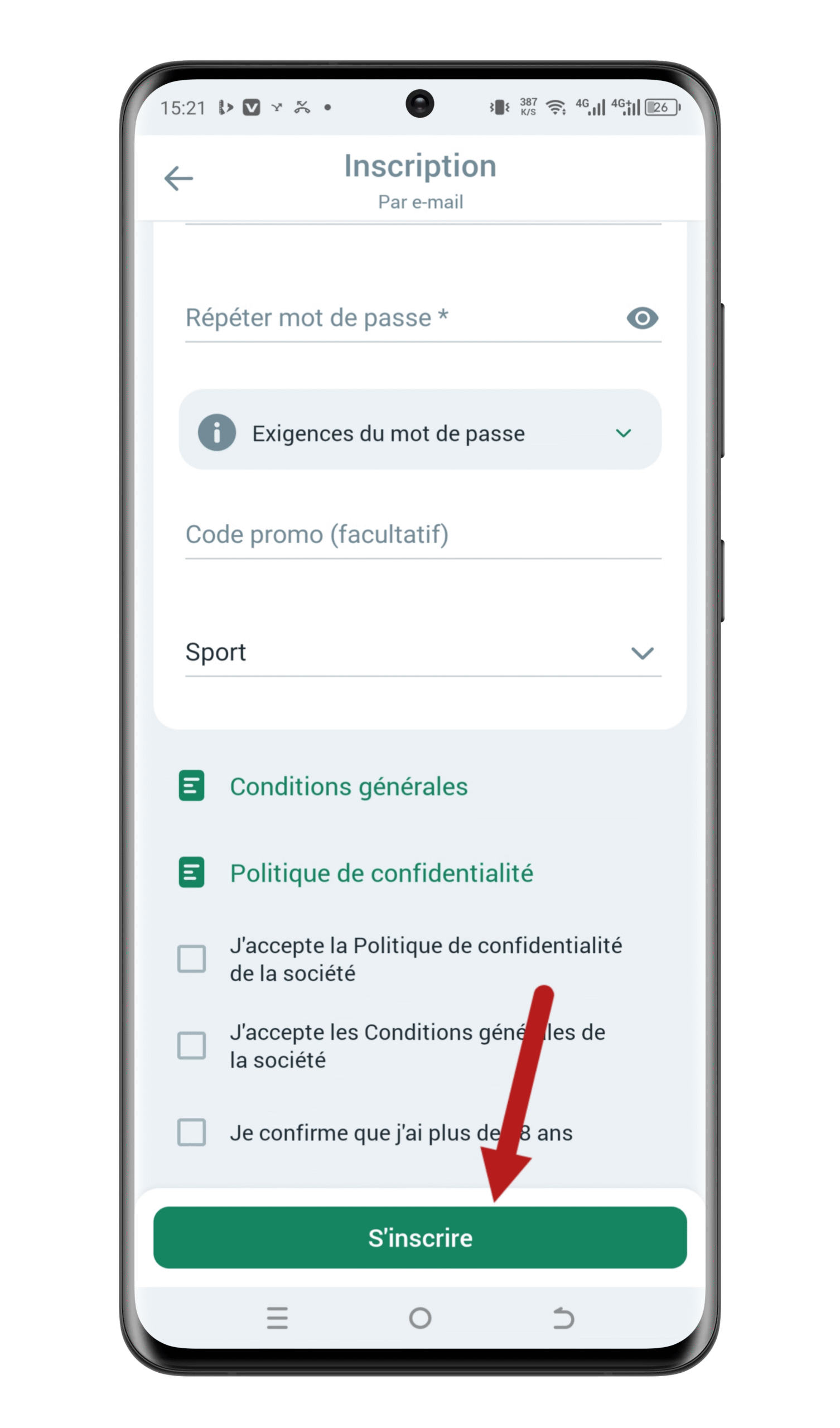 Accepter les conditions générales