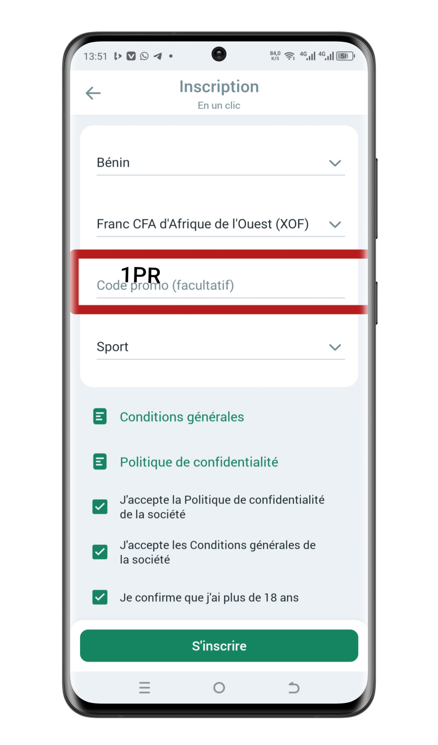 Entrez le code promo