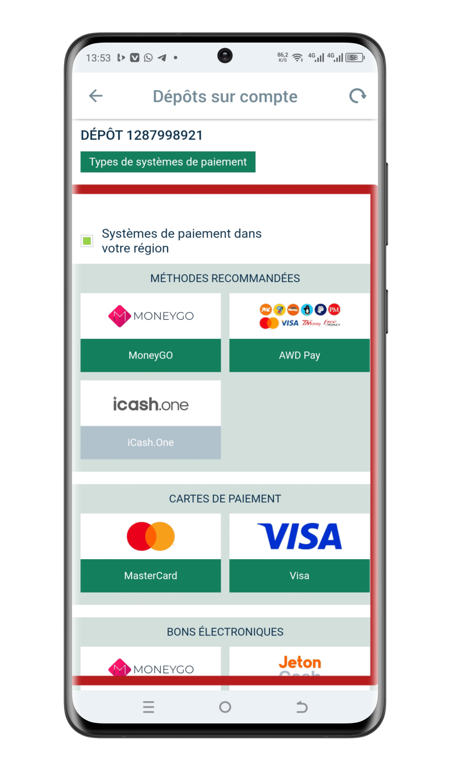Choisissez la méthode de paiement que vous souhaitez utiliser